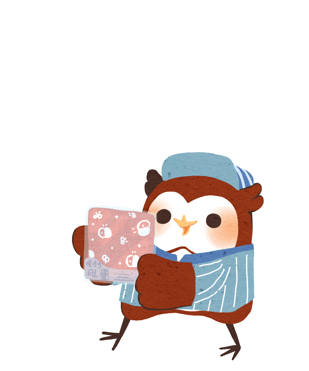抱著布品、準備出發的喜福小鷹插畫