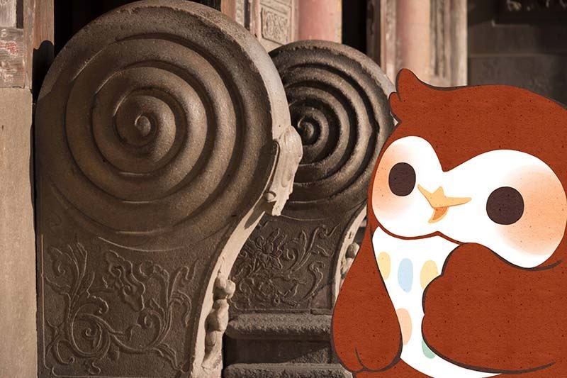 鹿港龍山寺石雕與小鷹插畫
