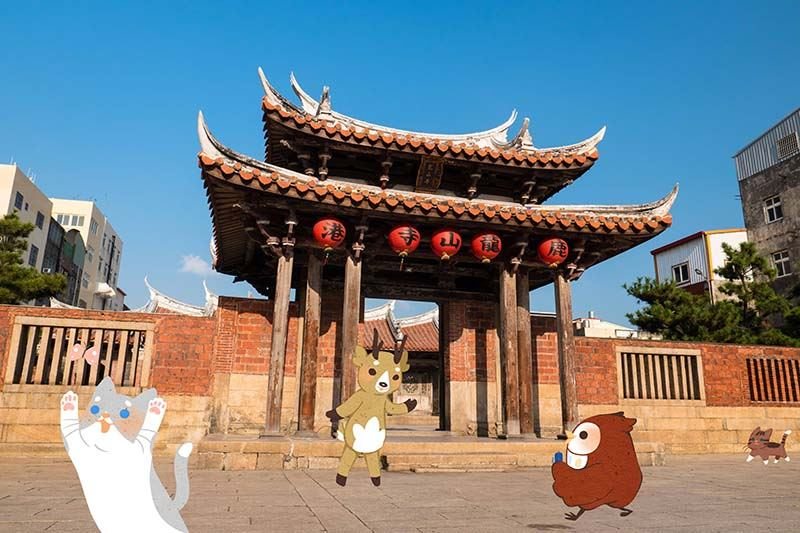 鹿港龍山寺山門與小鷹插畫