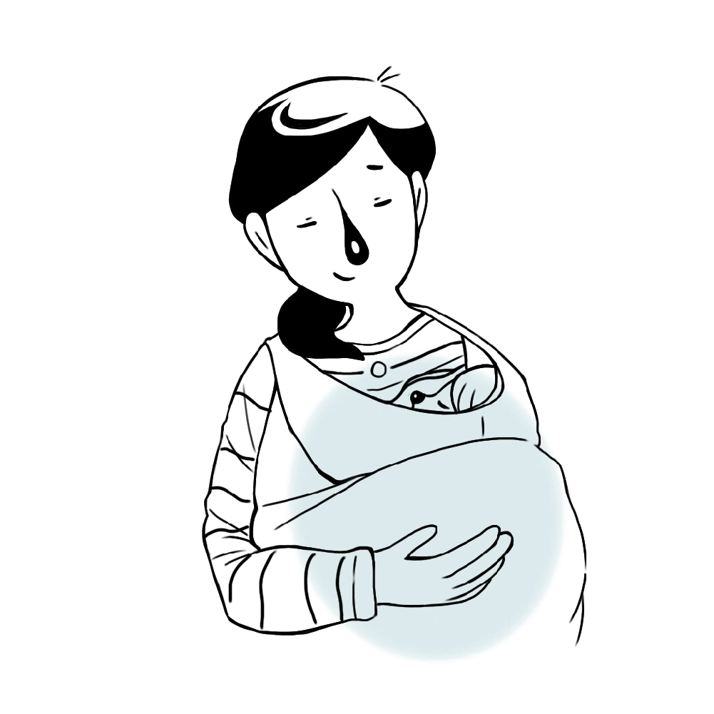 手繪媽媽哺乳時使用 HiBOU 防風罩作為遮巾