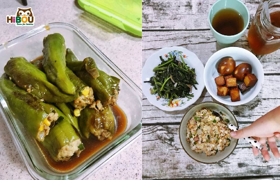 Rui協助製作肉餡和鑲添完成的羊角椒鑲肉-喜福《親子育兒》小吃貨的食育之旅